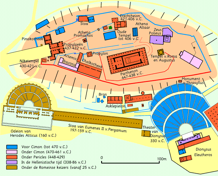 plattegrond van de akropolis athene