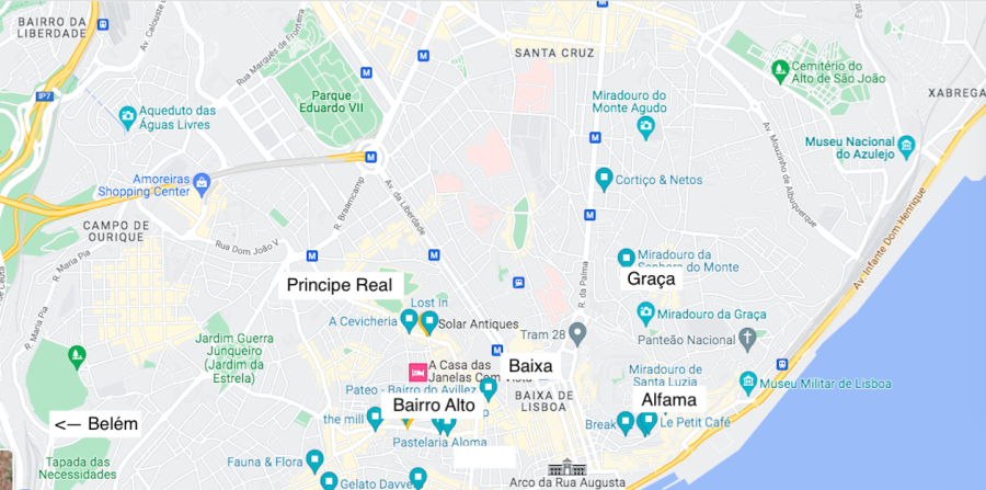 plattegrond wijken in Lissabon