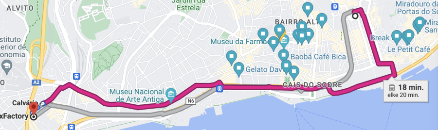 openbaar vervoer naar de lx factory in Lissabon