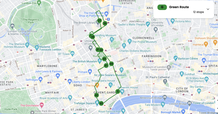groene route map londen hop on hop off bus
