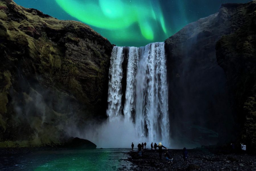 skogafoss waterval noorderlicht ijsland