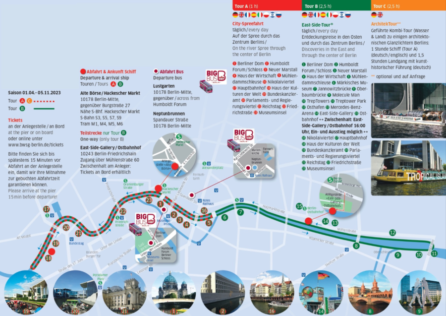 plattegrond kaart boottocht over de spree in berlijn